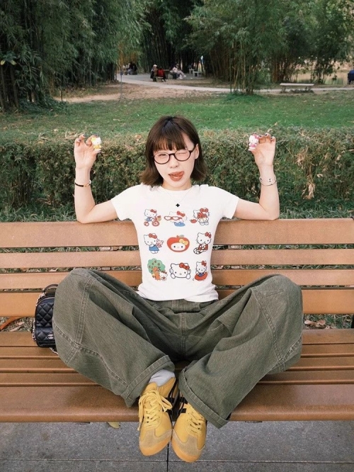 [1*1 Pure Cotton Regular Style] Printed Straight Shoulder Regular Short Sleeve High Elasticity New Summer Slim Fit