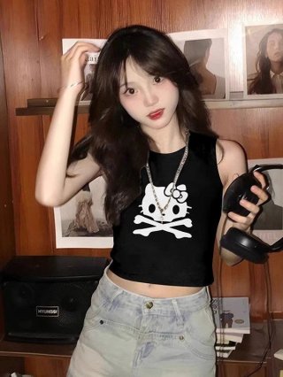 [Shoulder and Collar Cover] Summer Dopamine Outfit: Sleeveless T-shirt, American Style Short Hot Girl Slim Fit Tank Top