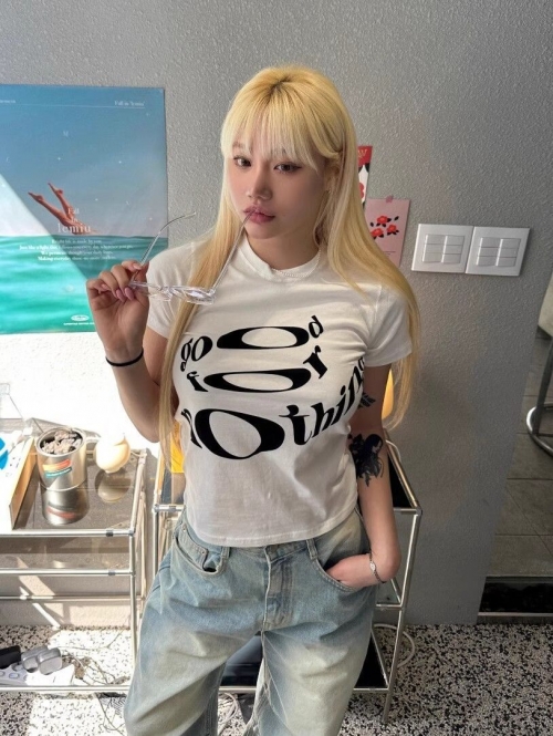 [1*1 Pure Cotton Regular Style] Printed Straight Shoulder Regular Short Sleeve High Elasticity New Summer Slim Fit