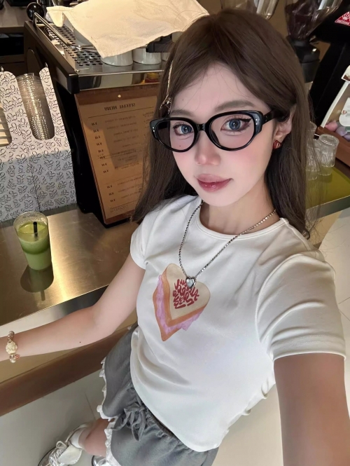 [1*1 Pure Cotton Regular Style] Printed Straight Shoulder Regular Short Sleeve High Elasticity New Summer Slim Fit