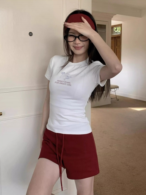 [1*1 Pure Cotton Regular Style] Printed Straight Shoulder Regular Short Sleeve High Elasticity New Summer Slim Fit