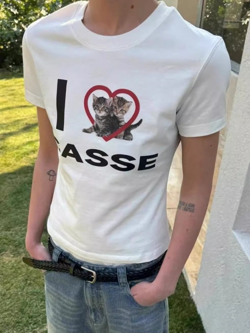 [1*1 Pure Cotton Regular Style] Printed Straight Shoulder Regular Short Sleeve High Elasticity New Summer Slim Fit