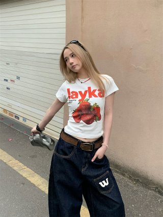 [1*1 Pure Cotton Regular Style] Printed Straight Shoulder Regular Short Sleeve High Elasticity New Summer Slim Fit