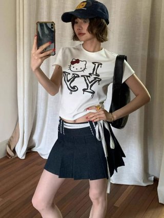 [1*1 Pure Cotton Regular Style] Printed Straight Shoulder Regular Short Sleeve High Elasticity New Summer Slim Fit