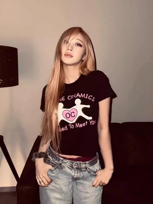 [1*1 Pure Cotton Regular Style] Printed Straight Shoulder Regular Short Sleeve High Elasticity New Summer Slim Fit