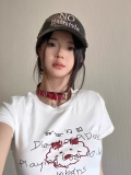 [1*1 Pure Cotton Regular Style] Printed Straight Shoulder Regular Short Sleeve High Elasticity New Summer Slim Fit