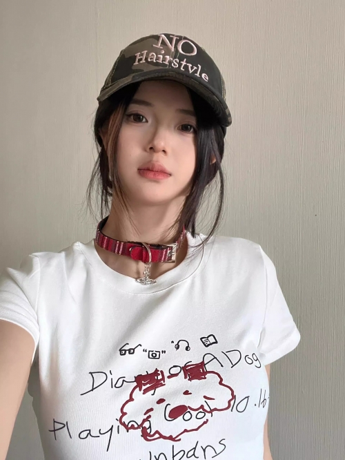 [1*1 Pure Cotton Regular Style] Printed Straight Shoulder Regular Short Sleeve High Elasticity New Summer Slim Fit