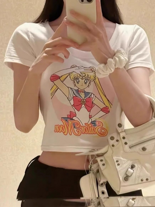 1*1 Pure Cotton High Elasticity New Summer Short-Sleeved Top, Fits Well with High-Waisted Pants, Slimming and Stylish