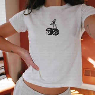 [1*1 Pure Cotton Regular Style] Printed Straight Shoulder Regular Short Sleeve High Elasticity New Summer Slim Fit