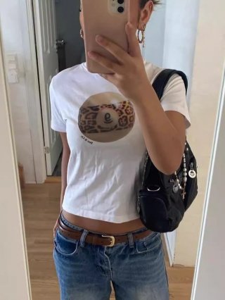 [1*1 Pure Cotton Regular Style] Printed Straight Shoulder Regular Short Sleeve High Elasticity New Summer Slim Fit