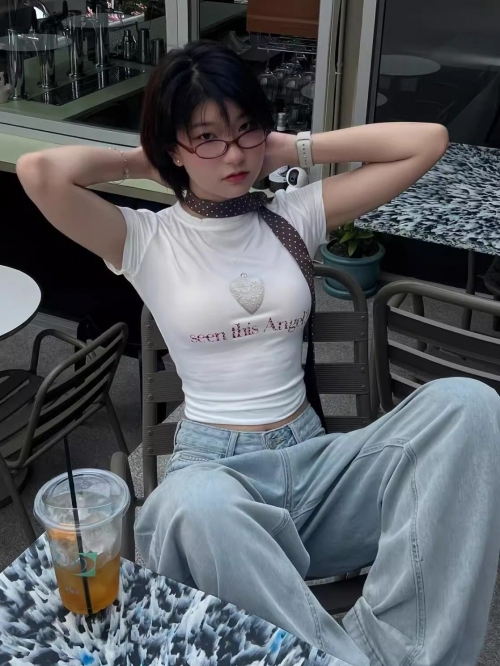 [1*1 Pure Cotton Regular Style] Printed Straight Shoulder Regular Short Sleeve High Elasticity New Summer Slim Fit