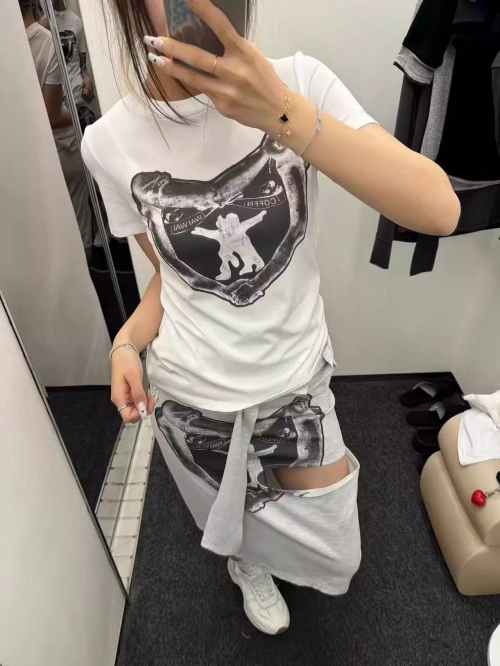 [1*1 Pure Cotton Regular Style] Printed Straight Shoulder Regular Short Sleeve High Elasticity New Summer Slim Fit