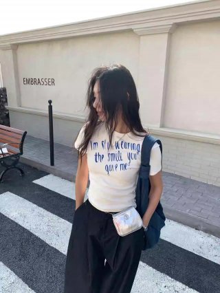 [1*1 Pure Cotton Regular Style] Printed Straight Shoulder Regular Short Sleeve High Elasticity New Summer Slim Fit