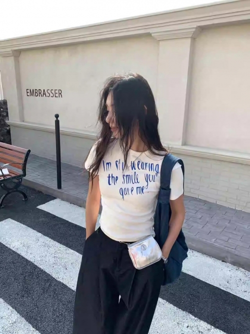 [1*1 Pure Cotton Regular Style] Printed Straight Shoulder Regular Short Sleeve High Elasticity New Summer Slim Fit