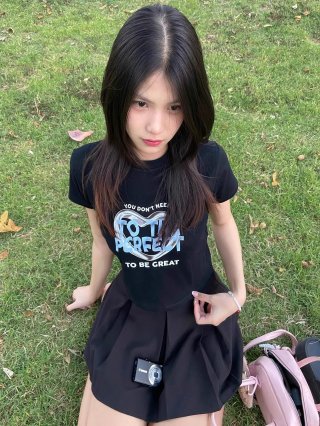 [1*1 Pure Cotton Regular Style] Printed Straight Shoulder Regular Short Sleeve High Elasticity New Summer Slim Fit