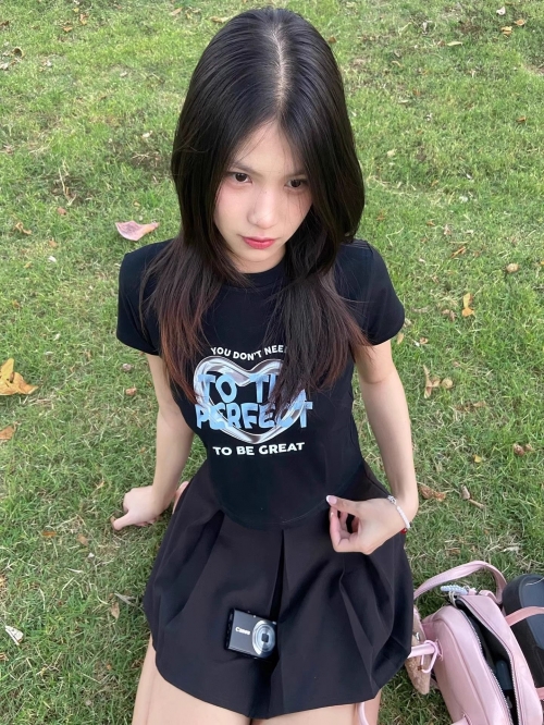 [1*1 Pure Cotton Regular Style] Printed Straight Shoulder Regular Short Sleeve High Elasticity New Summer Slim Fit