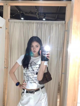 [1*1 Pure Cotton Regular Style] Printed Straight Shoulder Regular Short Sleeve High Elasticity New Summer Slim Fit