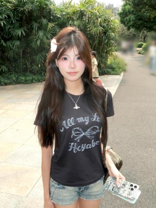 [1*1 Pure Cotton Regular Style] Printed Straight Shoulder Regular Short Sleeve High Elasticity New Summer Slim Fit