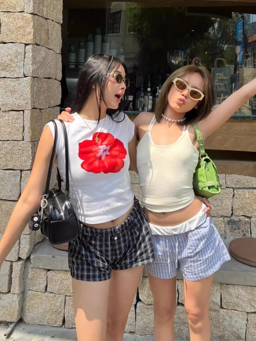 [1*1 Pure Cotton Regular Style] Printed Straight Shoulder Regular Short Sleeve High Elasticity New Summer Slim Fit