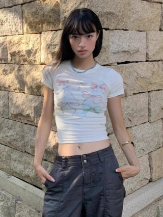 [1*1 Pure Cotton Regular Style] Printed Straight Shoulder Regular Short Sleeve High Elasticity New Summer Slim Fit