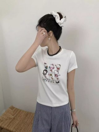 [1*1 Pure Cotton Regular Style] Printed Straight Shoulder Regular Short Sleeve High Elasticity New Summer Slim Fit