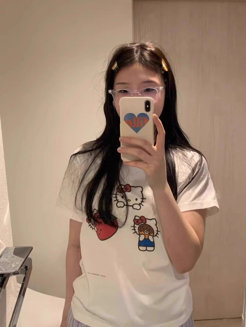 [1*1 Pure Cotton Regular Style] Printed Straight Shoulder Regular Short Sleeve High Elasticity New Summer Slim Fit