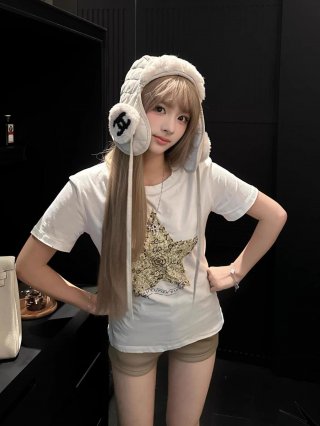 [1*1 Pure Cotton Regular Style] Printed Straight Shoulder Regular Short Sleeve High Elasticity New Summer Slim Fit