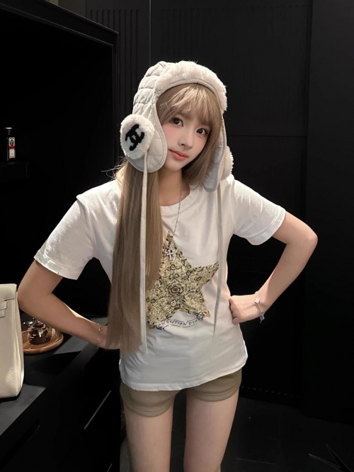 [1*1 Pure Cotton Regular Style] Printed Straight Shoulder Regular Short Sleeve High Elasticity New Summer Slim Fit