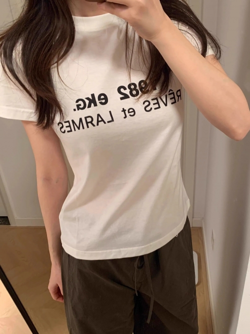 [1*1 Pure Cotton Regular Style] Printed Straight Shoulder Regular Short Sleeve High Elasticity New Summer Slim Fit