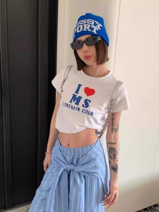 [1*1 Pure Cotton Regular Style] Printed Straight Shoulder Regular Short Sleeve High Elasticity New Summer Slim Fit