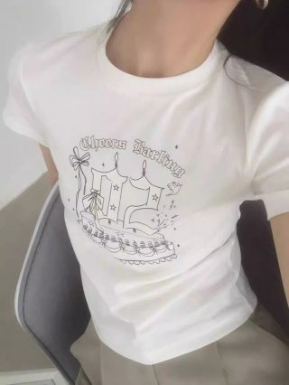 [1*1 Pure Cotton Regular Style] Printed Straight Shoulder Regular Short Sleeve High Elasticity New Summer Slim Fit