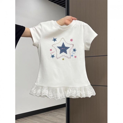 Sweet and Spicy Lace Short-Sleeve T-Shirt Women's Summer New Arrival Pure and Sexy Inner Layer Base Shirt Top Sweet and Spicy Lace Short-Sleeve T-Shirt Women's Summer New Arrival Pure and Sexy Inner Layer Base Shirt Top