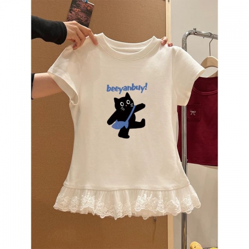 Sweet and Spicy Lace Short-Sleeve T-Shirt Women's Summer New Arrival Pure and Sexy Inner Layer Base Shirt Top