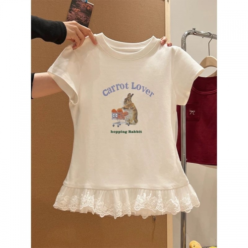 Sweet and Spicy Lace Short-Sleeve T-Shirt Women's Summer New Arrival Pure and Sexy Inner Layer Base Shirt Top