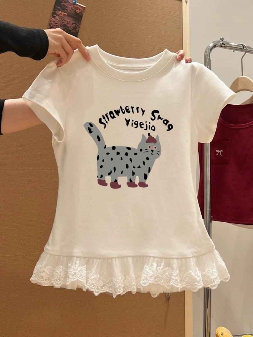 Sweet and Spicy Lace Short-Sleeve T-Shirt Women's Summer New Arrival Pure and Sexy Inner Layer Base Shirt Top