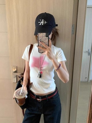 [1*1 Pure Cotton Regular Style] Printed Straight Shoulder Regular Short Sleeve High Elasticity New Summer Slim Fit