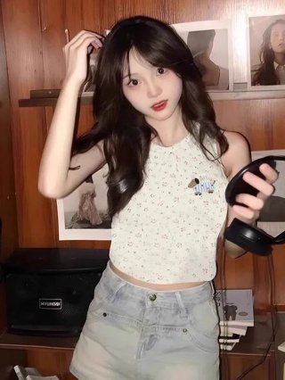 [Shoulder and Collar Cover] Summer Dopamine Outfit: Sleeveless T-shirt, American Style Short Hot Girl Slim Fit Tank Top