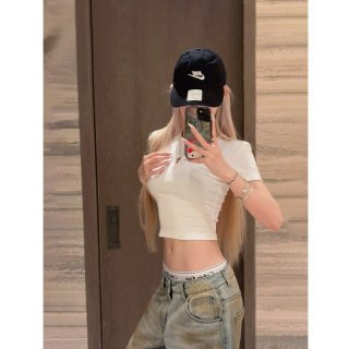 1*1 Pure Cotton High Elasticity New Summer Short-Sleeved Top, Fits Well with High-Waisted Pants, Slimming and Stylish