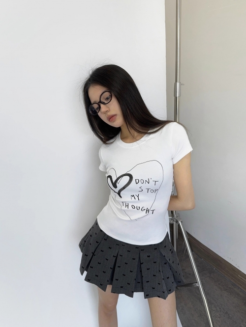 [1*1 Pure Cotton Regular Style] Printed Straight Shoulder Regular Short Sleeve High Elasticity New Summer Slim Fit