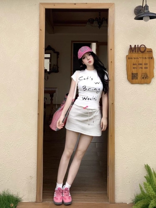 [1*1 Pure Cotton Regular Style] Printed Straight Shoulder Regular Short Sleeve High Elasticity New Summer Slim Fit