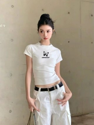 [1*1 Pure Cotton Regular Style] Printed Straight Shoulder Regular Short Sleeve High Elasticity New Summer Slim Fit