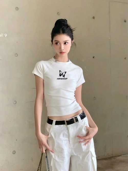 [1*1 Pure Cotton Regular Style] Printed Straight Shoulder Regular Short Sleeve High Elasticity New Summer Slim Fit