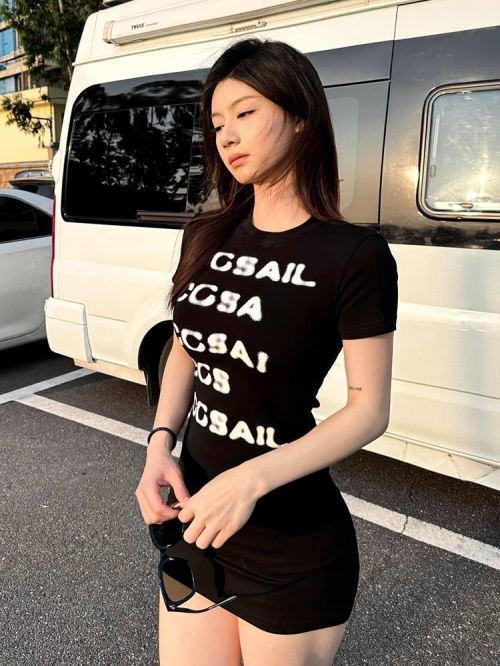 [1*1 Pure Cotton Regular Style] Printed Straight Shoulder Regular Short Sleeve High Elasticity New Summer Slim Fit