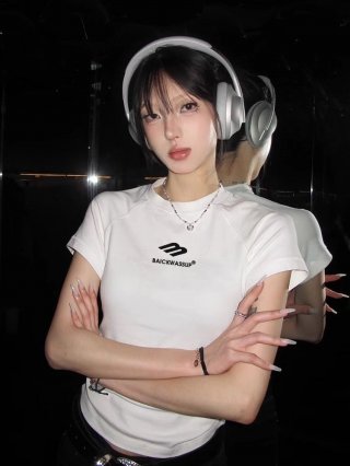 [1*1 Pure Cotton Regular Style] Printed Straight Shoulder Regular Short Sleeve High Elasticity New Summer Slim Fit