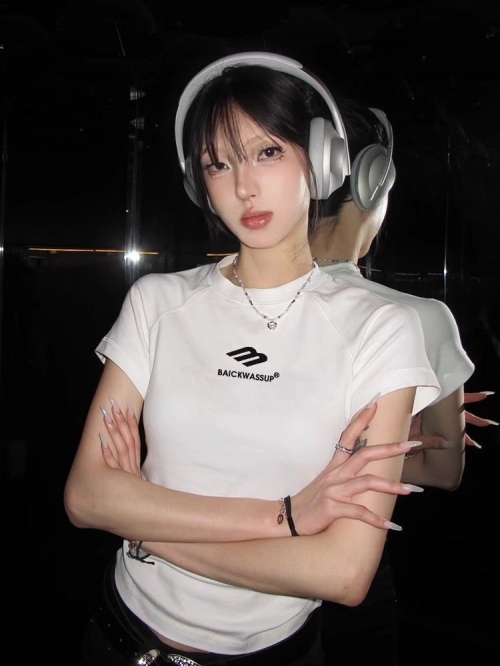 [1*1 Pure Cotton Regular Style] Printed Straight Shoulder Regular Short Sleeve High Elasticity New Summer Slim Fit