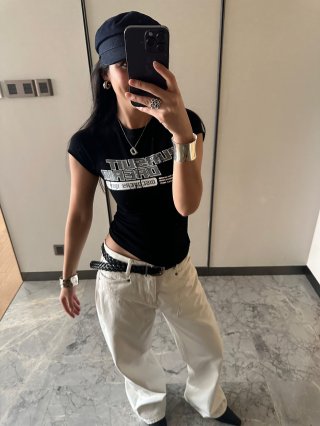 [1*1 Pure Cotton Regular Style] Printed Straight Shoulder Regular Short Sleeve High Elasticity New Summer Slim Fit