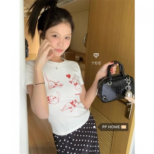 [1*1 Pure Cotton Regular Style] Printed Straight Shoulder Regular Short Sleeve High Elasticity New Summer Slim Fit