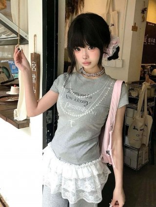 [1*1 Pure Cotton Regular Style] Printed Straight Shoulder Regular Short Sleeve High Elasticity New Summer Slim Fit