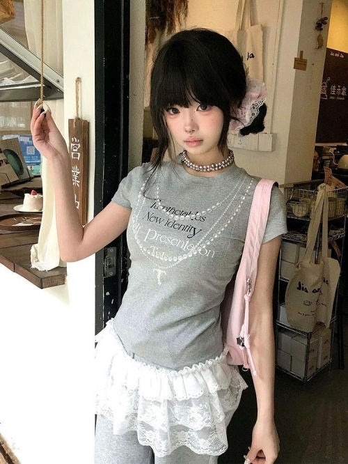 [1*1 Pure Cotton Regular Style] Printed Straight Shoulder Regular Short Sleeve High Elasticity New Summer Slim Fit