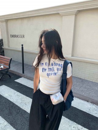 [1*1 Pure Cotton Regular Style] Printed Straight Shoulder Regular Short Sleeve High Elasticity New Summer Slim Fit